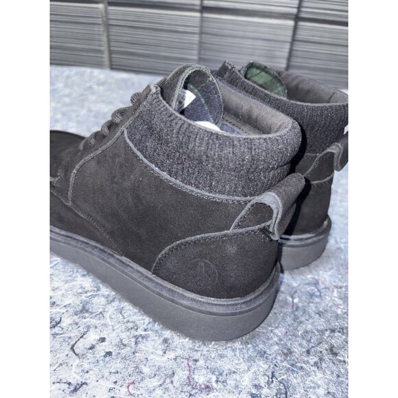 Men’s Size 9 Flannel Lined Moc Toe Boots Lands End‎ Black Suede Fast Shipping!